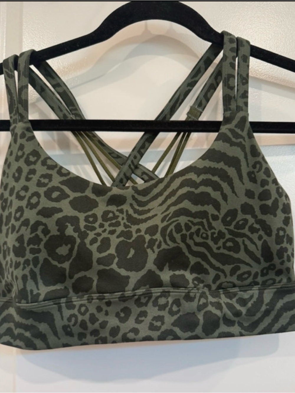 Freely Olive Green Animal Print Strappy Sports Bra